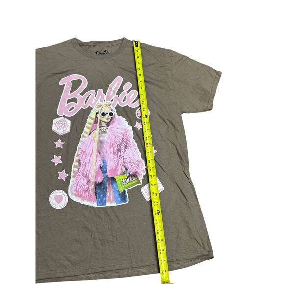 Barbie Women’s Large Graphic Tee – Brown T-Shirt Pink Retro Style Logo Mattel - Picture 2 of 5